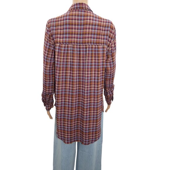 NWTBeachLunchLounge Plaid Button-Front Tunic Top Rust Multicolor Size Small - Picture 4 of 12